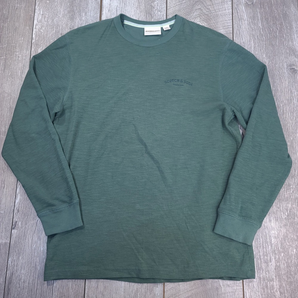 Scotch & Soda T-Shirt Mens Large Green Long Sleeve Slub Cotton Crewneck